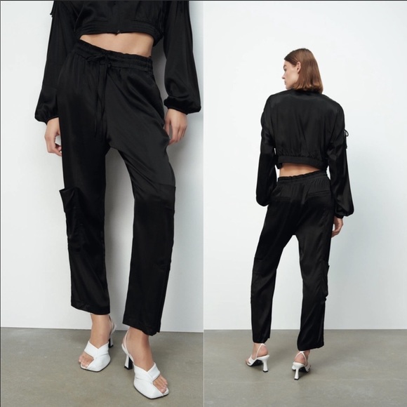 Zara Pants & Jumpsuits Zara Satin Black Dress Pant Poshmark